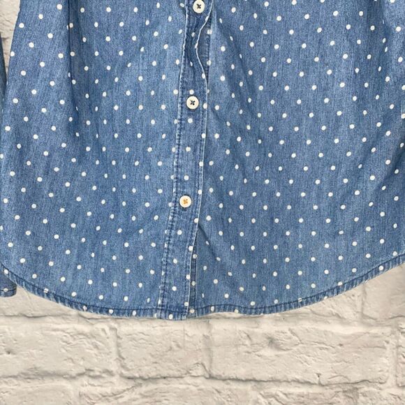 SO 100% cotton button down polka dot top w/button pockets & sleeves sz M - Picture 2 of 7